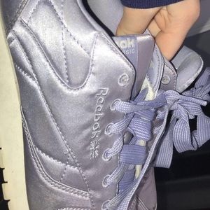Purple satin Reebok sneakers